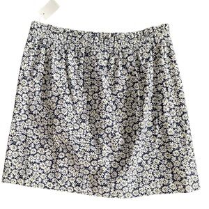 NWT J CREW Navy Blue Daisy Flower Pull On Lined Skirt Linen Cotton Blend Size 14